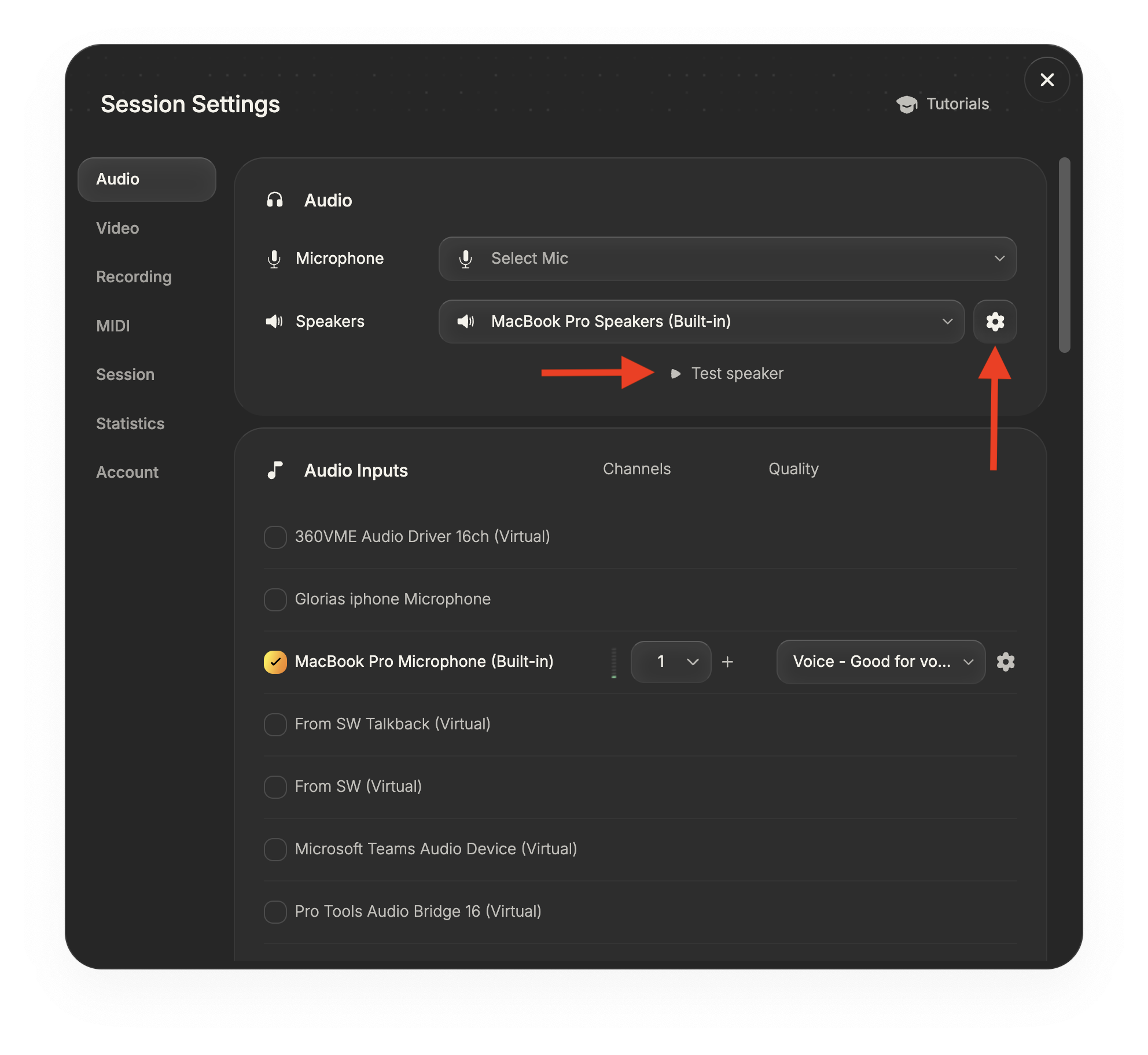 Audio Settings – Muse App Inc
